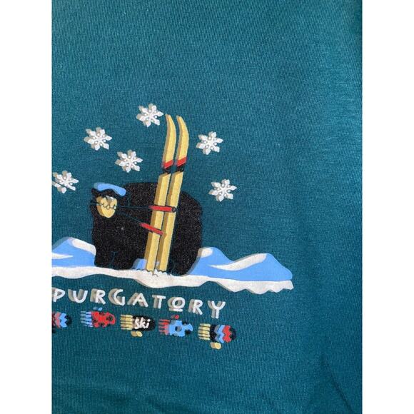 90s Youth Wild West Shirt Co Purgatory Bear Ski Skiing Green Shirt Children VTG - Picture 4 of 9
